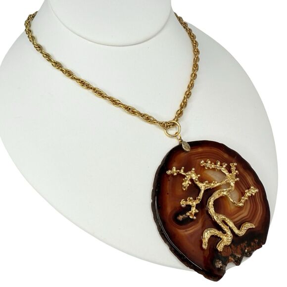Brown Banded Carnelian Agate Slab Tree OF Life Pendant Necklace 24" Artesian - Picture 3 of 12